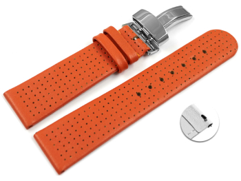 Quick Release Watch Strap Deployment Clasp Genuine leather perforated orange 18mm 20mm 22mm 24mm