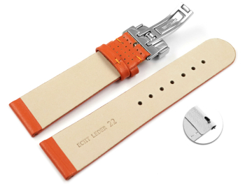 Quick Release Watch Strap Deployment Clasp Genuine leather perforated orange 18mm 20mm 22mm 24mm
