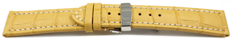 Quick Release Watch Strap Deployment Clasp Genuine leather Croco print yellow 18mm 20mm 22mm 24mm