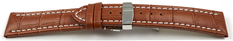 Quick Release Watch Strap Deployment Clasp Genuine leather Croco print light brown 18mm 20mm 22mm 24mm