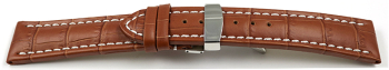 Quick Release Watch Strap Deployment Clasp Genuine leather Croco print light brown 18mm 20mm 22mm 24mm