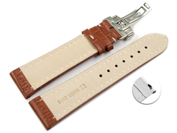 Quick Release Watch Strap Deployment Clasp Genuine leather Croco print light brown 18mm 20mm 22mm 24mm
