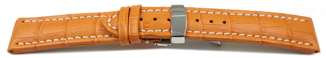 Quick Release Watch Strap Deployment Clasp Genuine leather Croco print orange 18mm 20mm 22mm 24mm