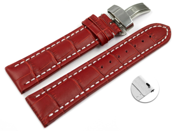 Quick Release Watch Strap Deployment Clasp Genuine leather Croco print red 18mm 20mm 22mm 24mm