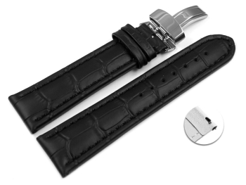 Quick Release Watch Strap Deployment Clasp Genuine leather Croco print black 18mm 20mm 22mm 24mm