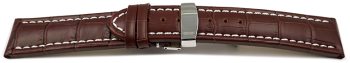 XL Quick Release Watch Strap Deployment Clasp Genuine leather croco print dark brown 18mm 20mm 22mm 24mm