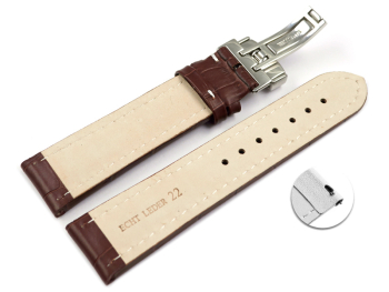 XL Quick Release Watch Strap Deployment Clasp Genuine leather croco print dark brown 18mm 20mm 22mm 24mm