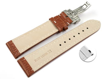 XL Quick Release Watch Strap Deployment Clasp leather croco print light brown 18mm 20mm 22mm 24mm