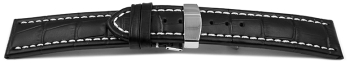 XL Quick Release Watch Strap Deployment Clasp Leather Croco print black 18mm 20mm 22mm 24mm