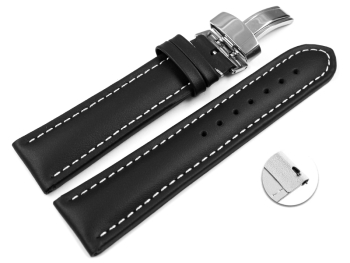 XL Quick Release Watch Strap Deployment Genuine leather smooth black 18mm 20mm 22mm 24mm