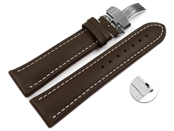 XL Quick Release Watch Strap Deployment Genuine leather smooth dark brown 18mm 20mm 22mm 24mm