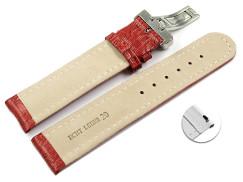 Quick Release Watch Strap Deployment Genuine leather Teju print red 18mm 20mm 22mm 24mm