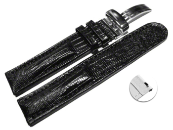 Quick Release Watch Strap Deployment Genuine leather Tegu print black 18mm 20mm 22mm 24mm