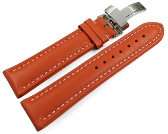 Watch strap deployment padded leather Smooth orange wN 18mm 20mm 22mm 24mm