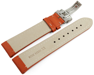Watch strap deployment padded leather Smooth orange wN 18mm 20mm 22mm 24mm