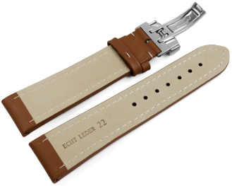 Watch strap deployment padded leather Smooth light brown wN 18mm 20mm 22mm 24mm