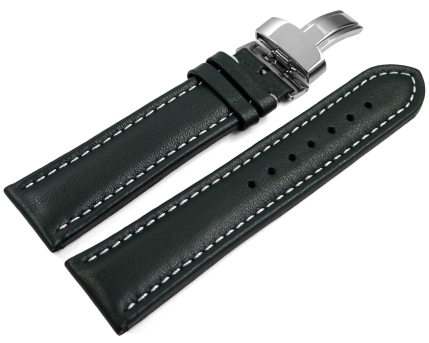 Watch strap deployment padded leather Smooth dark green...
