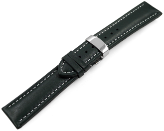 Watch strap deployment padded leather Smooth dark green wN 18mm 20mm 22mm 24mm