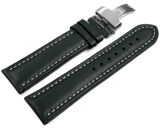 Watch strap deployment padded leather Smooth dark green wN 18mm 20mm 22mm 24mm