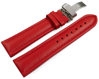 Watch strap deployment padded leather Smooth red 18mm 20mm 22mm 24mm