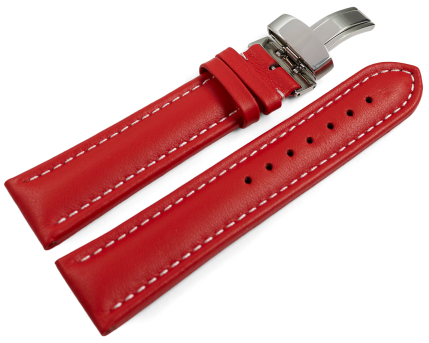 Watch strap deployment padded leather Smooth red wN 18mm...