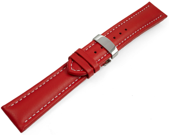 Watch strap deployment padded leather Smooth red wN 18mm 20mm 22mm 24mm