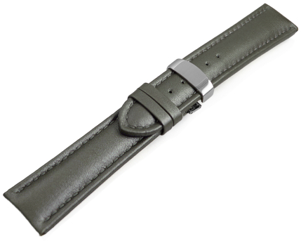 Watch strap deployment padded leather Smooth dark gray 18mm 20mm 22mm 24mm