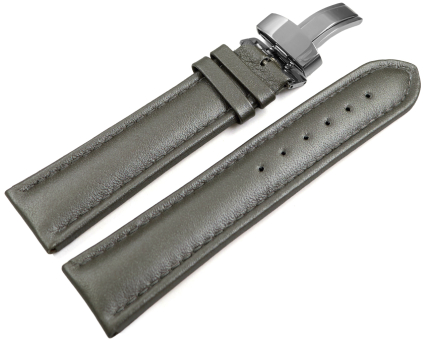 Watch strap deployment padded leather Smooth dark gray...