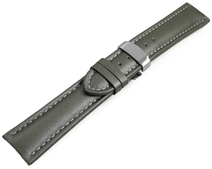 Watch strap deployment padded leather Smooth dark gray wN 18mm 20mm 22mm 24mm