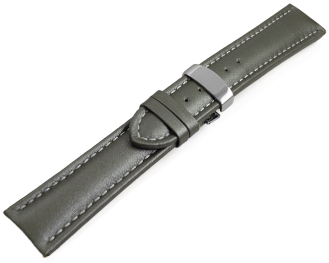 Watch strap deployment padded leather Smooth dark gray wN 18mm 20mm 22mm 24mm