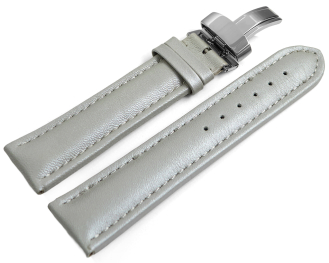 Watch strap deployment padded leather Smooth light gray 18mm 20mm 22mm 24mm