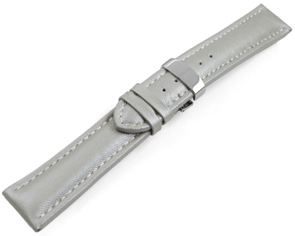 Watch strap deployment padded leather Smooth light gray wN 18mm 20mm 22mm 24mm