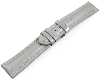 Watch strap deployment padded leather Smooth light gray wN 18mm 20mm 22mm 24mm
