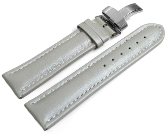 Watch strap deployment padded leather Smooth light gray...
