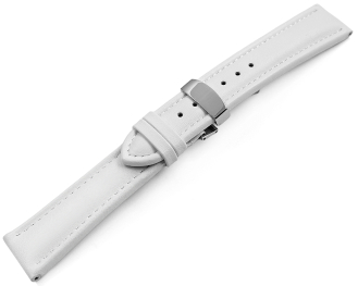 Watch strap deployment padded leather Smooth white 18mm 20mm 22mm 24mm