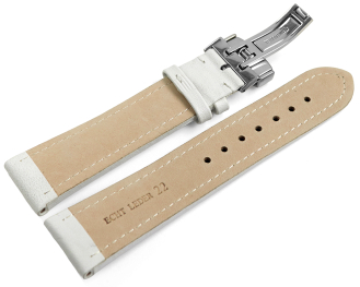 Watch strap deployment padded leather Smooth white 18mm...
