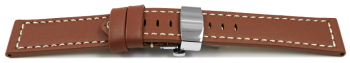Quick Release Watch strap Butterfly Genuine leather Sattle leather solid red-brown 18mm 20mm 22mm 24mm