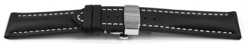 Quick Release Watch strap Butterfly Genuine leather strong padded smooth black 18mm 20mm 22mm 24mm