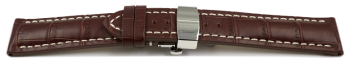 Quick Release Watch strap Butterfly Genuine leather strong padded Croco dark brown 18mm 20mm 22mm 24mm