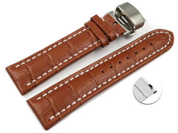 Quick Release Watch strap Butterfly Genuine leather croco print light brown 18mm 20mm 22mm 24mm 26mm 28mm