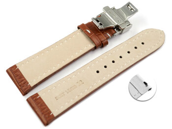 Quick Release Watch strap Butterfly Genuine leather croco print light brown 18mm 20mm 22mm 24mm 26mm 28mm