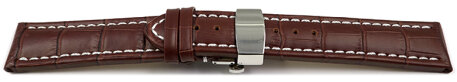 Quick Release Watch strap Butterfly Genuine leather croco print dark brown 18mm 20mm 22mm 24mm 26mm 28mm