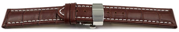 Quick Release Watch strap Butterfly Genuine leather croco print dark brown 18mm 20mm 22mm 24mm 26mm 28mm