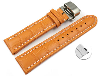 Quick Release Watch strap Butterfly Genuine leather croco print orange 18mm 20mm 22mm 24mm 26mm 28mm