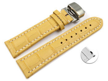 Quick Release Watch strap Butterfly Genuine leather croco print yellow 18mm 20mm 22mm 24mm 26mm 28mm