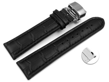 Quick Release Butterfly Watch strap Genuine leather croco print black 18mm 20mm 22mm 24mm 26mm 28mm