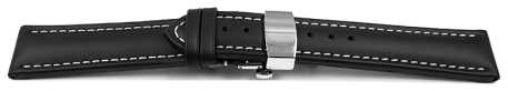 XL Quick Release Watch strap Butterfly Genuine leather smooth black 18mm 20mm 22mm 24mm 26mm 28mm