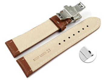 Quick Release Watch strap Butterfly Genuine leather Grained light brown 18mm 20mm 22mm 24mm 26mm 28mm