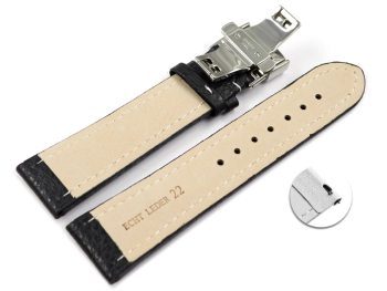 Quick Release Watch strap Butterfly Genuine leather Grained black white stich 18mm 20mm 22mm 24mm