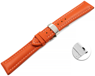Quick release Watch strap deployment padded leather Smooth orange wN 18mm 20mm 22mm 24mm